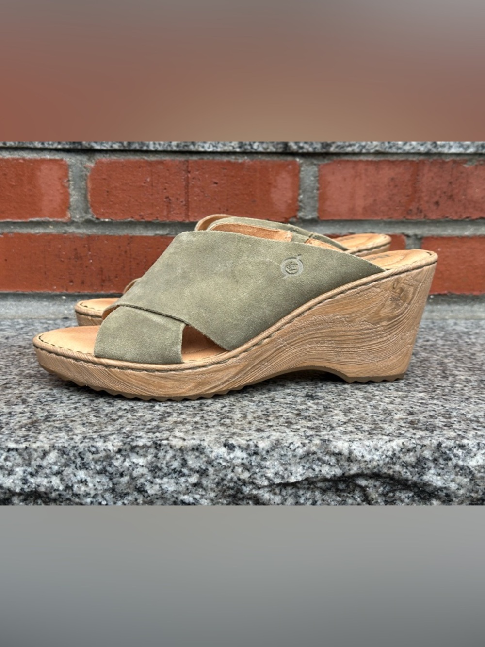 Born Olive Suede Crisscross Wedge Sandals